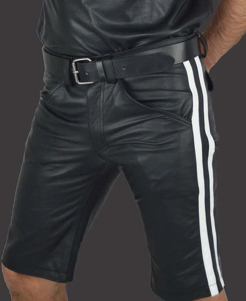 Designer Men's Black Leather Shorts Pant 100% Soft Lambskin Stylish Slim FitPant
