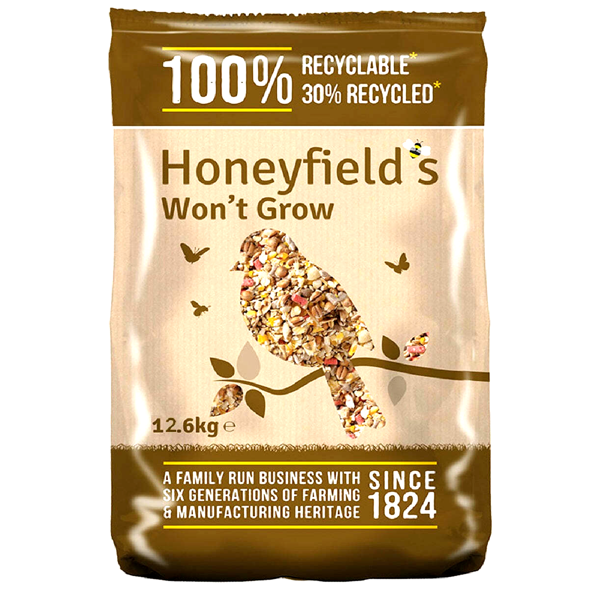 12.6KG HONEYFIELDS WONT GROW : Wild Bird No Mess Seed Sunflower Peanut Suet Feed