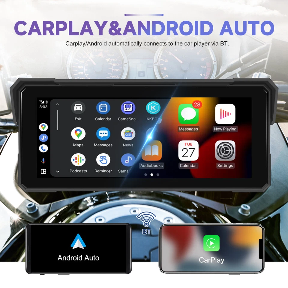 8.1" Wasserdicht Motorrad Apple CarPlay GPS Navi TouchScreen Navigator Autoradio - Bild 3 von 4