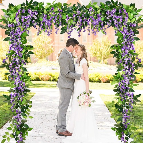 1/2/4PCS Hanging Artificial Silk Wisteria Fake Wedding Flower Plants Vines Decor - Picture 6 of 15