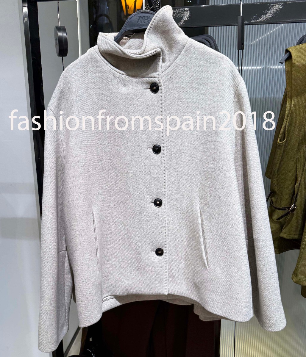 ZARA NEW WOMAN ZW COLLECTION SHORT WOOL BLEND COAT STONE XS ZARA NEW WOMAN ZW COLLECTION SHORT WOOL BLEND COAT STONE XS