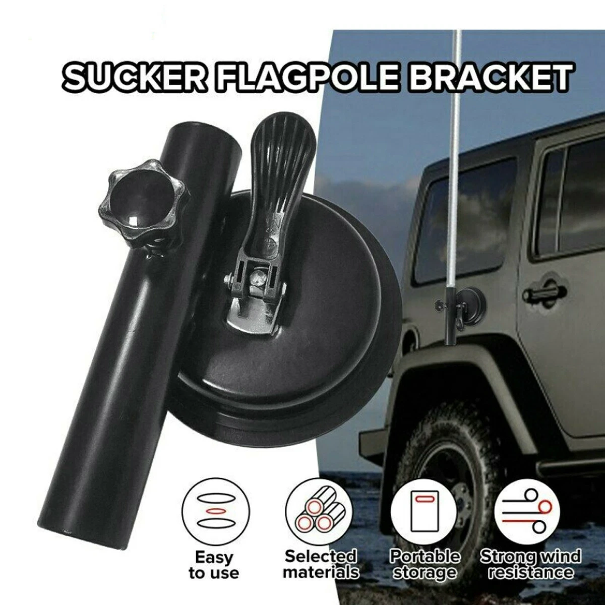 Car Suction Cup Vehicle Flag pole Bracket Kit for UTV Jeep