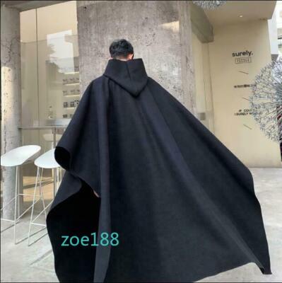 Men Hooded Wool Blend Pullover Oversize Cloak Cape Coat