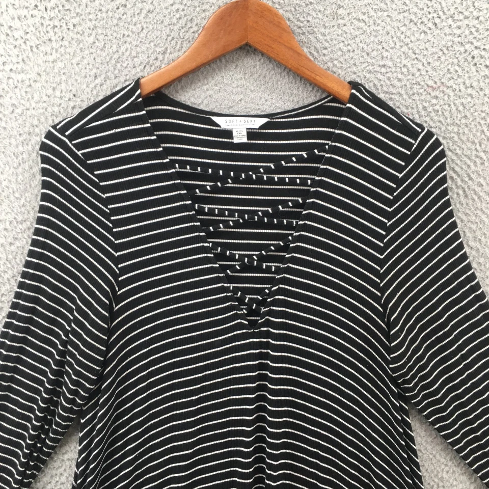 Vestido American Eagle Outfitters línea A para mujer XL negro blanco a rayas manga larga Foto 2 de 4