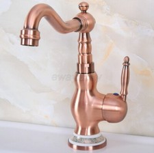 Antique Red Copper Swivel Spout Basin Sink Bathroom Mixer Tap Lavatory Faucet