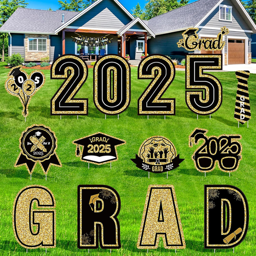 15 Graduation Decorations 2025 Outdoor Yard Signs with 30 Stakes for Lawn