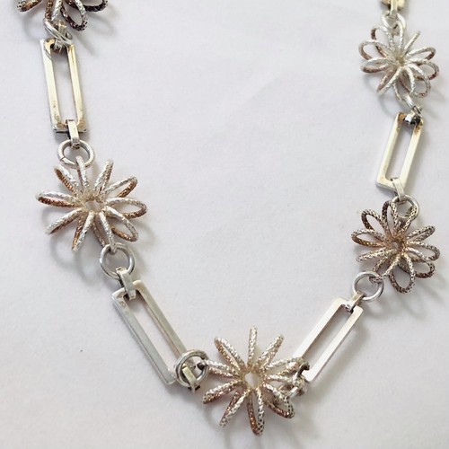 EUROPEAN 16” NECKLACE STERLING SILVER ROSE GOLD DESIGNER DAISEY CHAIN 26 Gms - Picture 5 of 10