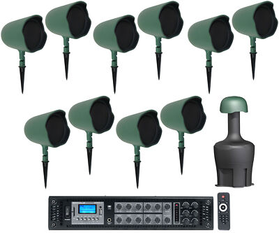 (10) JBL GSF6-GN 6.5'' Landscape Ground Stake 70v Commercial Speakers+12'' Sub+Amp