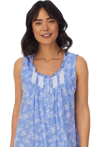 Eileen West Blue Ground Floral Sleeveless Cotton/Modal Nursing Short Nightgown L - Picture 2 of 5
