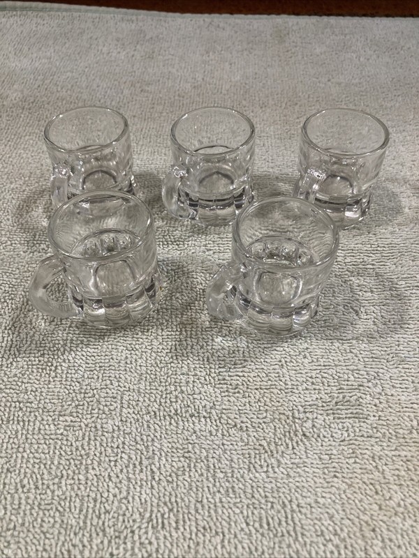 Set of 5 Vintage Federal Glass Mini Beer Mug Shot Glasses 2 Inch 1 oz