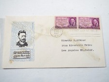3 cent stamp pair Joseph Pulitzer April 10, 1947 Harry Loor FDC envelope 946