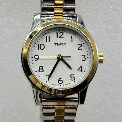 Timex Easy Reader Indiglo Women Watch 25mm Round Dial Two Tone Stretch Band Runs