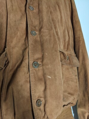 Vintage Bally Suede Jacket Mens 42 Brown Leather Ribbed Wool Trim