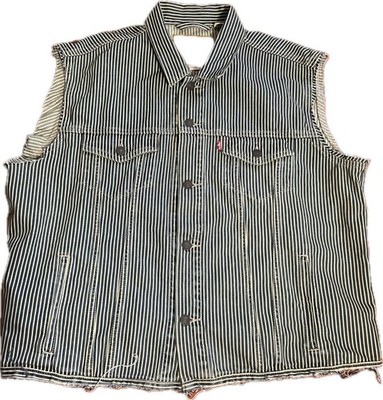 Levi's Premium Relaxed Railroad Blue BIG E Pinstripe Trucker Vest Alter! Men s L