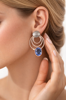 Tanzanite Gemstone Dangle Earrings 925 Sterling Silver Minimalist Jewelry 1.85''