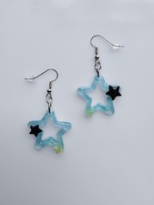 Handmade Holographic Blue Star Earrings Alt Celestial Pastel Goth Jewelry