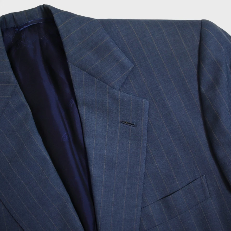 Brioni 2 Pc Suit 42R Blue Pinstripe Wool PALATINO Single Vent Pleated 2 Button - Image 4 of 4