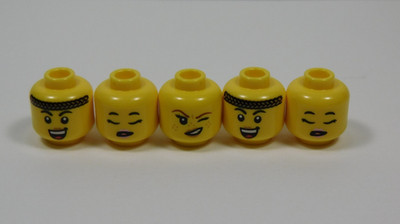 LEGO Lot of 5 Yellow Female Girl Printed Heads Minifig Headband Smile Smirk S8