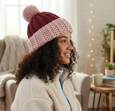 Crochet Hat Pattern, Cozy Contrast Beanie, Adult Easy DIY Craft