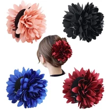 Cinaci 4 Pack Black Plastic Hair Claws with Big Large Satin Flower Daisy Bow ...
