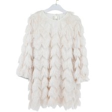 Hutch Anthropologie Ivory Tiered Fringe Shift Dress L Bridal Cocktail Party