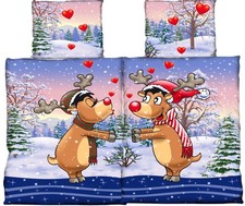 Fleece Bedding 135x200cm with Reindeer Print Christmas Bedding for 2 People