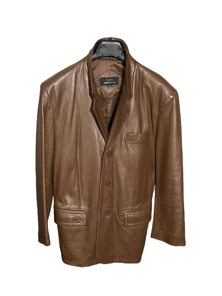 CITY Jones NY Vintage Mens 38S Camel Brown 100% Lamb Leather Blazer Jacket Lined - Image 4 of 4