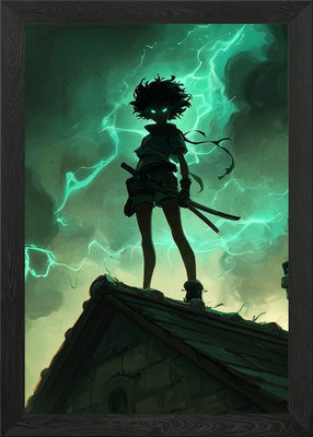 Anime Mädchen mit Schwertern auf dem Dach gerahmtes Wandbild Poster Leinwanddruck Bild