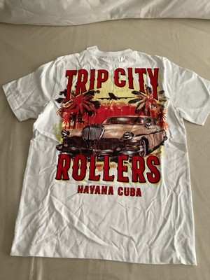 Graphic  TRIP CITY ROLLERS HAVANA CUBA  vintage car ,Palm Trees Design, White M