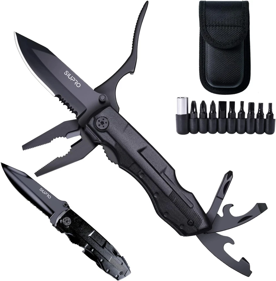 Multitool Pocket Knife Black Metal Folding Knife with Pliers and Screwdriver Kit - Image 3 of 4
