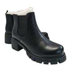 Platform Ankle Boots Women's Size 8 Chunky Heel Lug Sole Elastic Gore Black