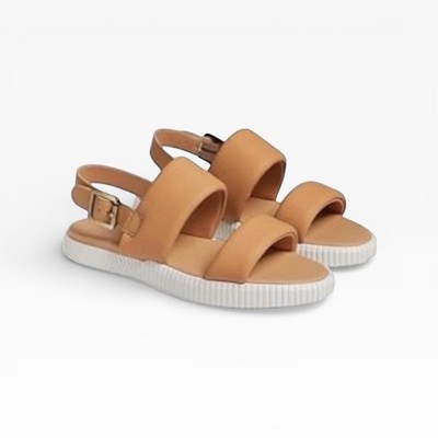 Sorel Ona Streetworks Go-To Flat Sandals in Honest Beige and Sea Salt - Size 11