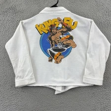 Vintage Kung Fu Karate Bath Robe Shirt Boys 12 White Kids 80s Cartoon Open Front