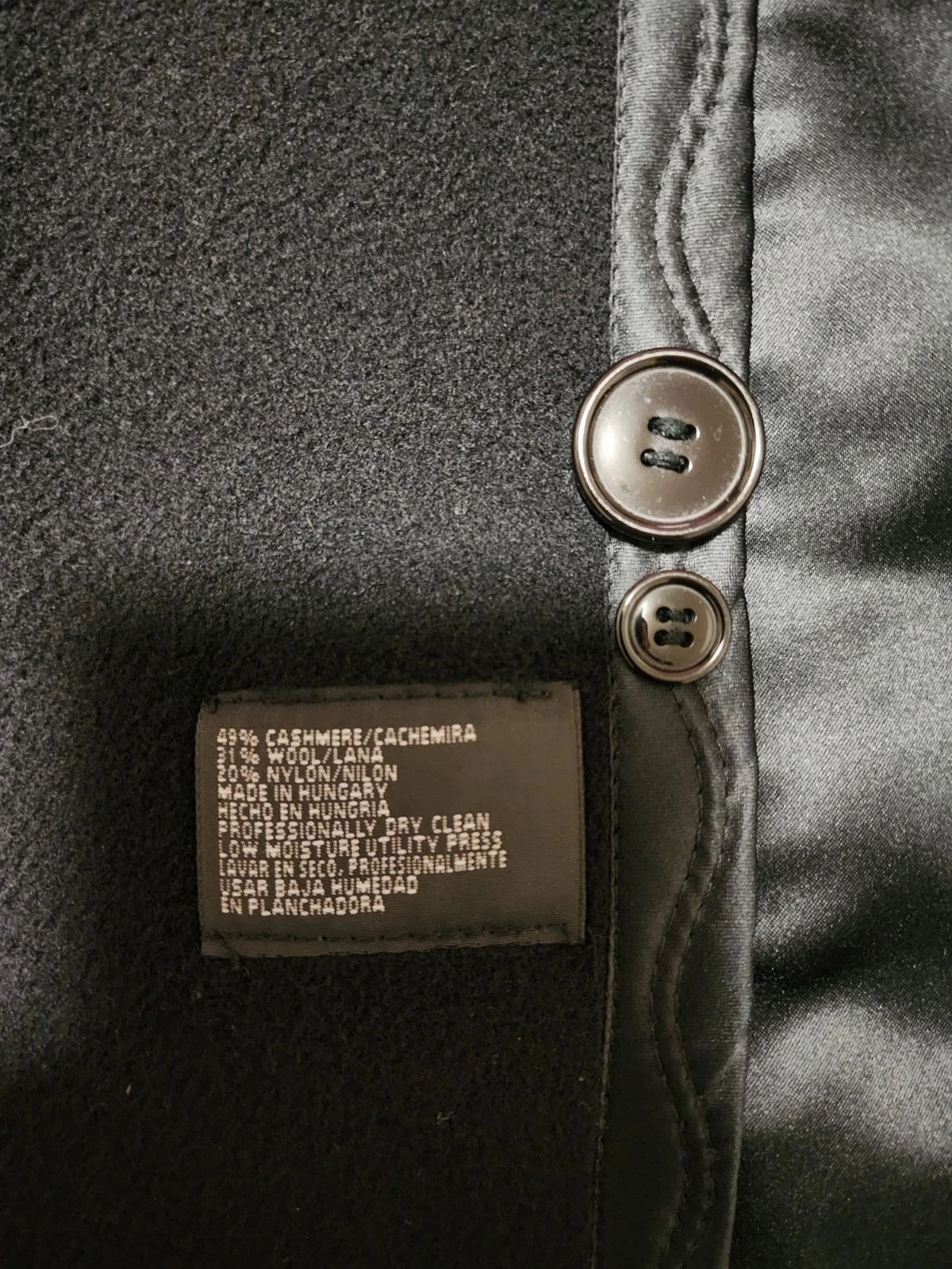 VTG Stafford Mens Black Double Breasted Coat Wool/Cashmere Blend Size 44R - product detail image 3