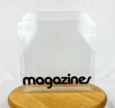 1980s Retro Lucite Acrylic Magazine Wall Rack with Etched Black Letters - Rare