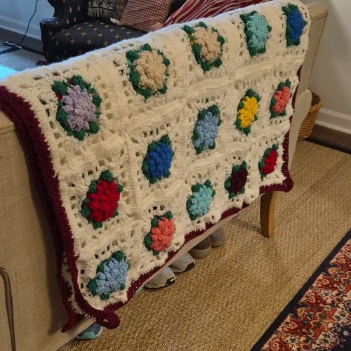 Handmade Multicolor Crochet Granny Square Blanket Floral Motif Throw Cover 40x60