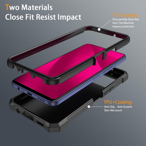 for T-Mobile REVVL 7 Pro 5G Phone Case with Tempered Glass Screen Black - Picture 4 of 7