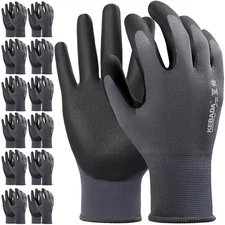 12 Pairs Work Gloves for Men and Women, Nitrile Coated Safety Protective Gloves