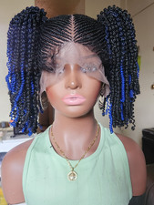 Full lace Cornrow braided wig hand made 1B/Blue