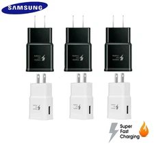3 X New Original Samsung Adaptive Fast Charger Wall Adapter Plug- WHITE/BLACK