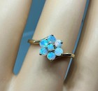 Opal Flower Ring Antique Magic Glo Wedding Engagement Cocktail Ring Yellow Gold — photo 6