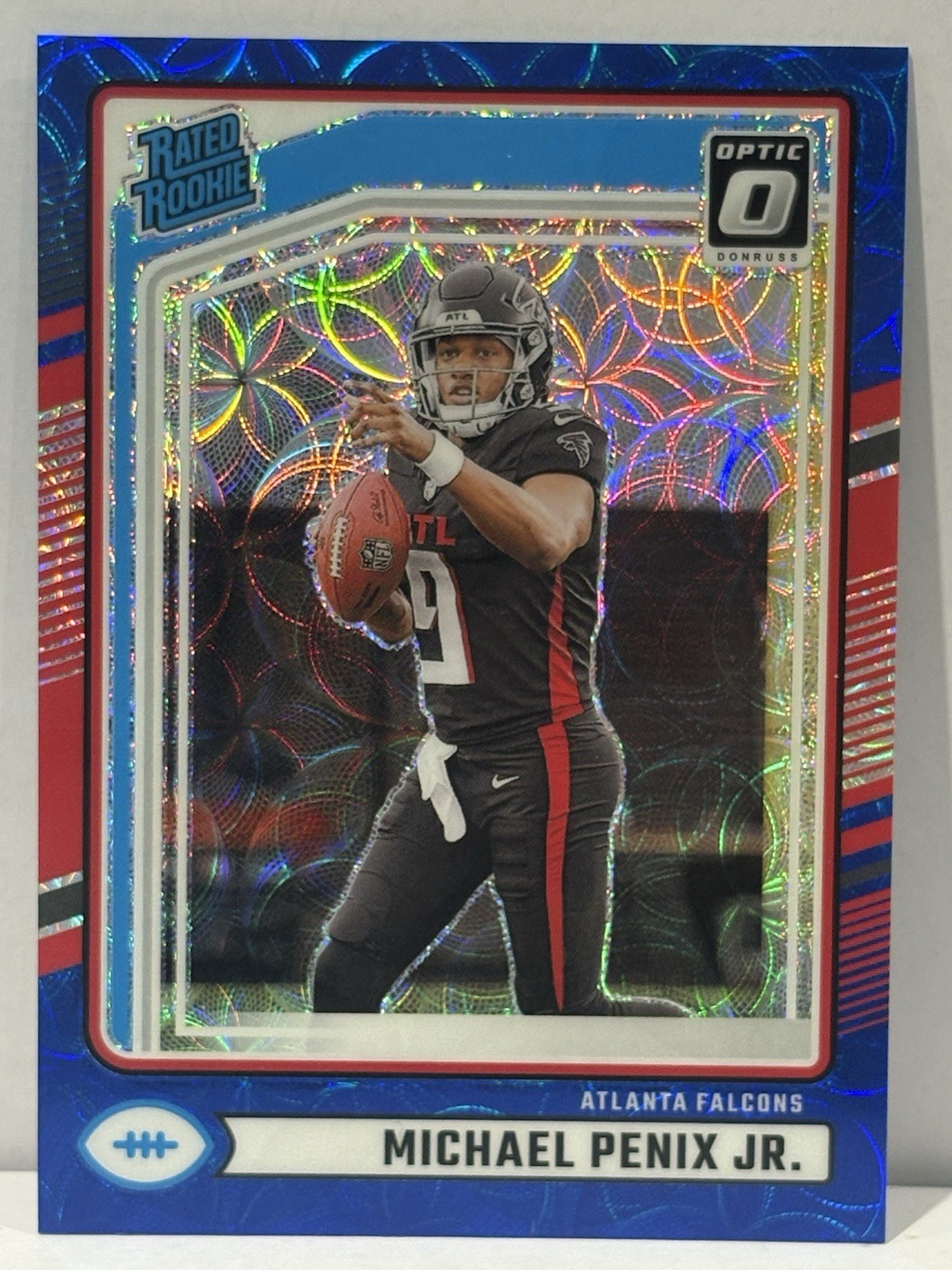 2024 Donruss Michael Penix Jr Optic Preview Blue Scope RC Rated #308 SP Falcons