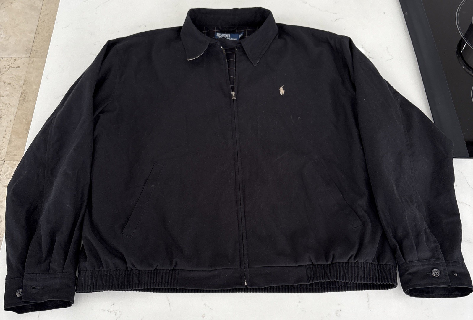 Polo Ralph Lauren Golf Jacket Uomo XL Nero Full Zip Foderato Pony (Manca Bottone)