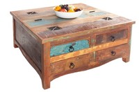 Couchtisch Mit Schubladen Recyceltes Mangoholz 70 X 70 X 45 Cm Truhentisch