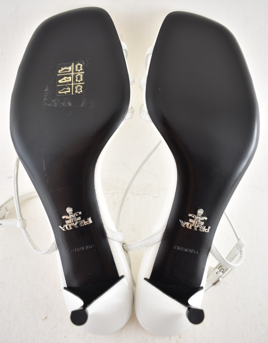 Prada Capretto Strappy 55mm White Leather Slingback Sandal Mule