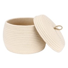 Round Cotton Rope Storage Basket with Lid, Decorative Woven Storage Bin, Pot,...