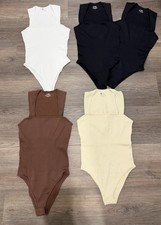 5 Piece NWT Ribbed Women s Bodysuits Size M - White, Black, Brown, Tan
