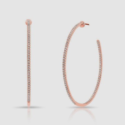 Fallon Women Pink Rose Gold Plated Armure Pave Macro Hoop Fashion Earrings
