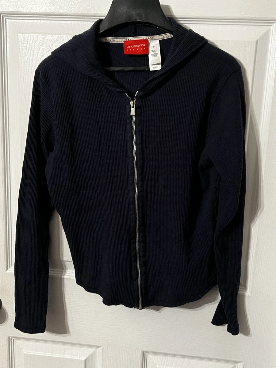Sweat-shirt à Capuche Zip Gris Et Blanc Liz Claiborne - Motif Trèfle - Taille S Femme