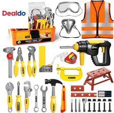 Tool Set with Tool Box & Electronic Toy Drill, Pretend Play Kids Construction Ki